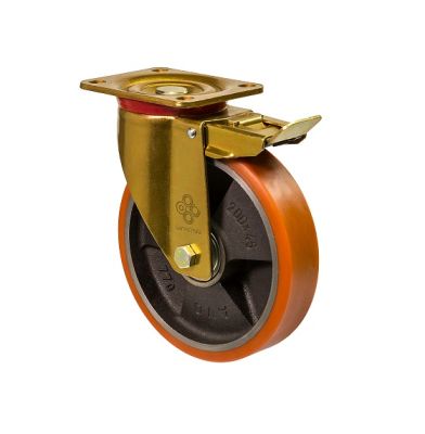 Колесо усиленное поворотное с крепёжной площадкой и тормозом "Medium Top"